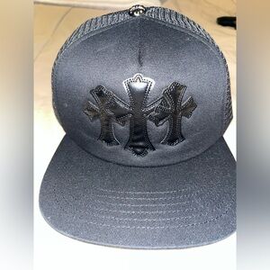 Chrome Hearts CH Trucker Hat SnapBack Hat Triple Black Gothic Cross On Black Hat
